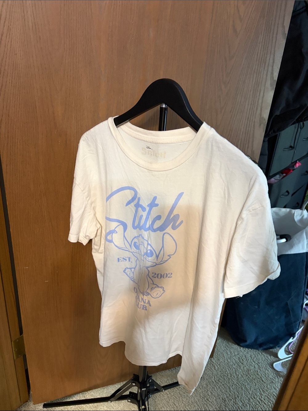 Disney Cream Short-Sleeve Tee with Light Blue Stitch Graphic